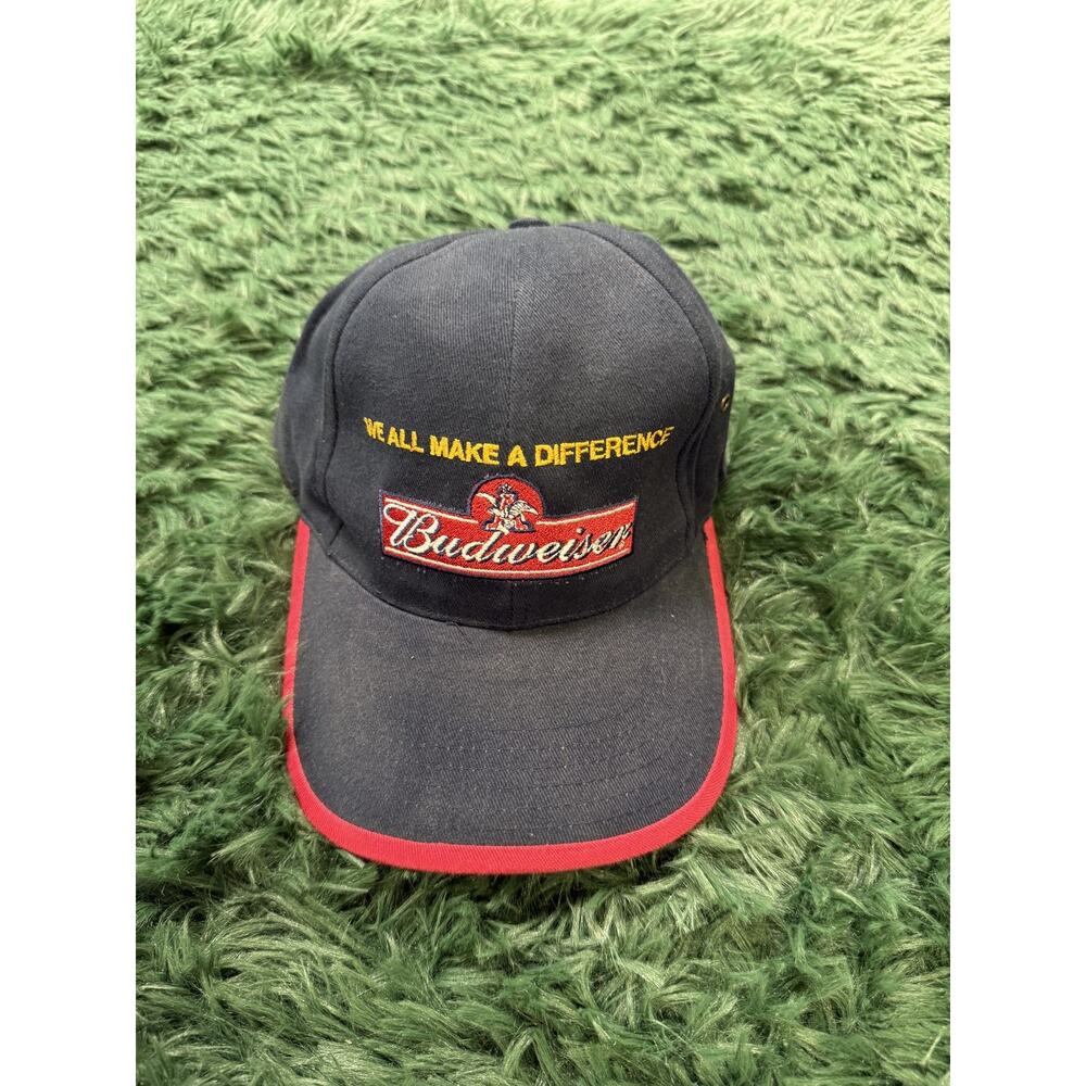 Vintage Budweiser "We All Make A Difference" Capstone Advertising Hat Navy Red